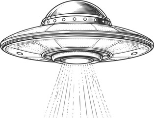 UFO Flying Saucer Abduction Beam Vintage Engraving Illustration © Sharif54