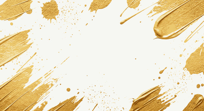 Golden paint brush strokes, abstract background texture, gold splatters, vector design element, luxury artistic effect
