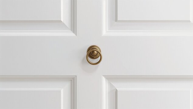 Elegant White Door with Round Brass Knob and Detailed Panels