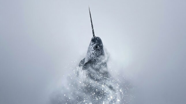 A majestic narwhal surfacing from icy arctic waters.