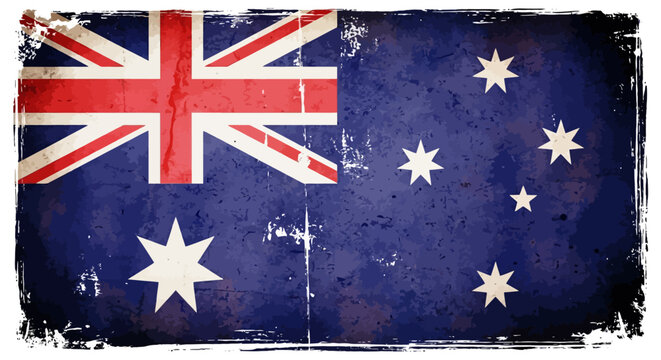 Vintage Australian flag, distressed texture, national symbol, grungy effect