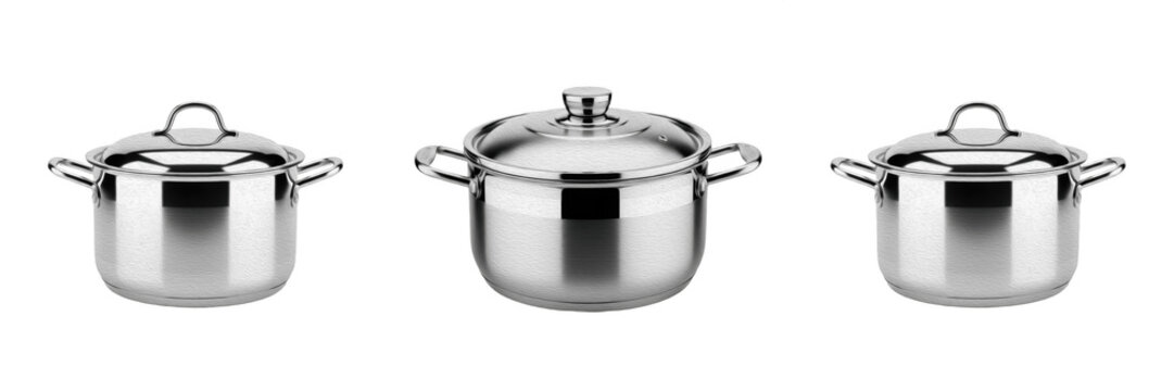 Modern Stainless Steel Cooking Pot with Lid Isolated PNG - Professional Kitchenware and Cookware for Home and Restaurant Graphic Design.