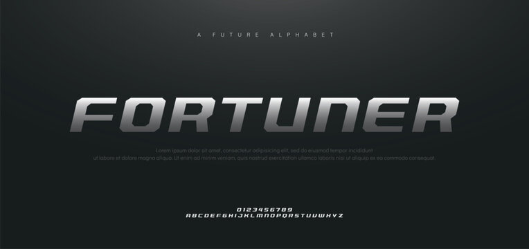 Fortuner, Sport Modern Italic Alphabet Font. Typography urban style fonts for technology, digital, movie logo design. vector illustration