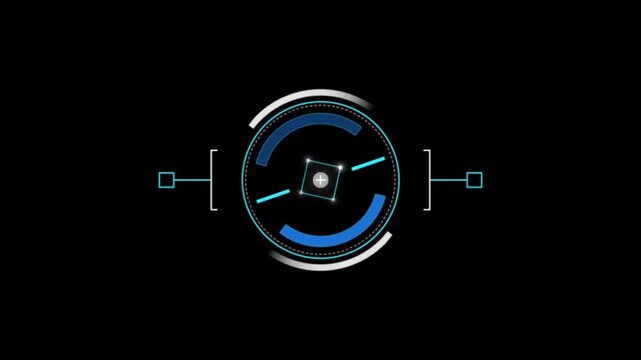 Animation blue circle frame techniology  for scans a target on black background.