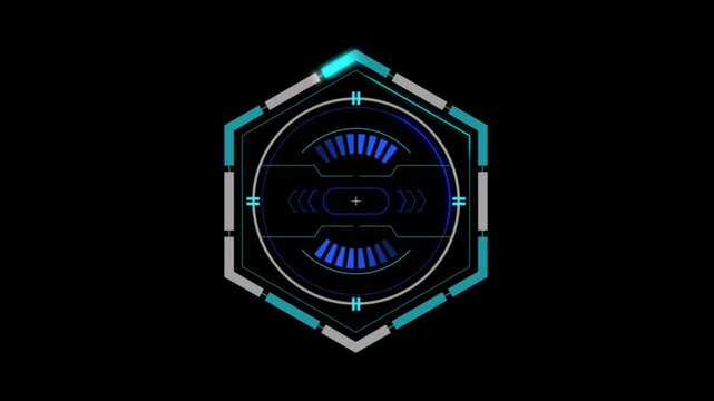 Animation blue circle frame techniology  for scans a target on black background.
