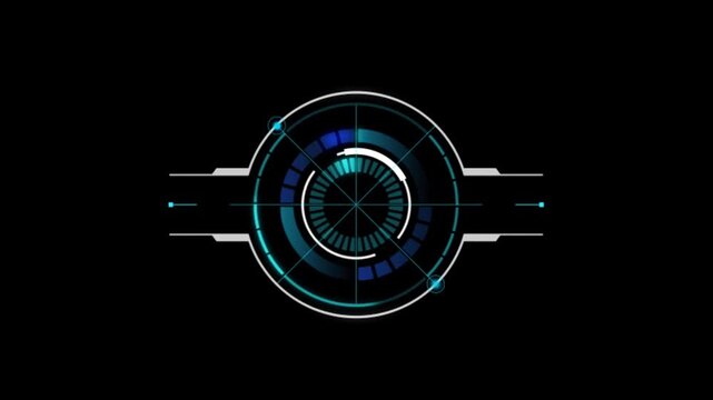 Animation blue circle frame techniology  for scans a target on black background.
