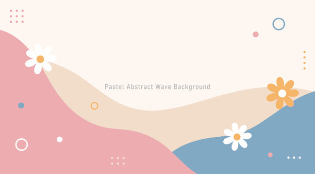 Pastel Abstract Wave Background with Cute Floral Elements
