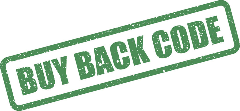 Distressed green rubber stamp vector displaying BUY BACK CODE text, useful for digital redemption or software license applications