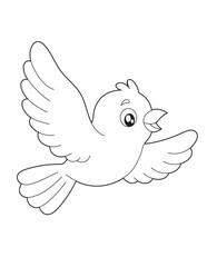 Fototapeta premium Flying Bird Coloring Page for Kids. Cartoon Bird with Open Wings Simple Easy Outline. Black and White Printable Activity Sheet