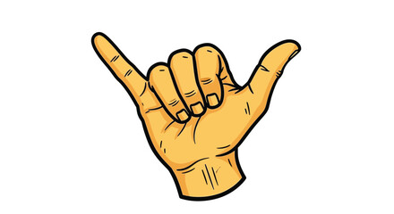 Obraz premium A cartoon illustration depicts a hand making the shaka sign symbolizing positivity and friendship