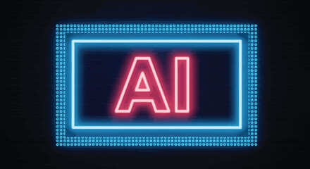 A striking digital rendering features the letters ai illuminated in vibrant neon colors against a dark backdrop © shakil