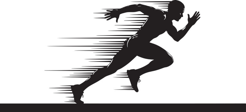 Dynamic Sprint: Capturing the energy and power of athletic prowess, a silhouette of a sprinter blazes forward, embodying speed, determination, and the pursuit of excellence.