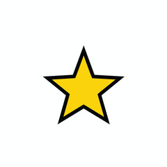 Fototapeta premium Yellow five pointed star with black outline isolated on white background.
