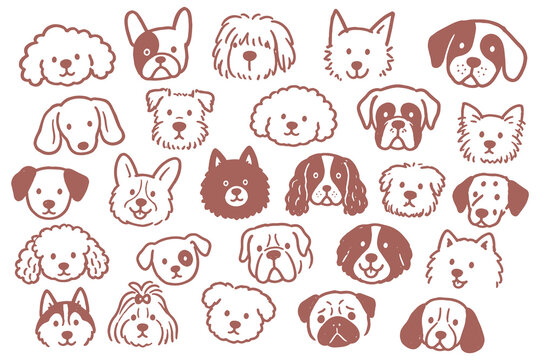 Dog faces set cute doodle pattern vector