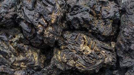 Fototapeta premium precinct. Volcanic lava solidified on black rock formations with a metallic sheen. travel magazines, destination branding, designed for travel destination branding, used by lab technicians.