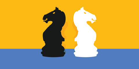 Horse chess pawn background piece. Chess knight Icon white and black color horse © Widy Amelia Putri