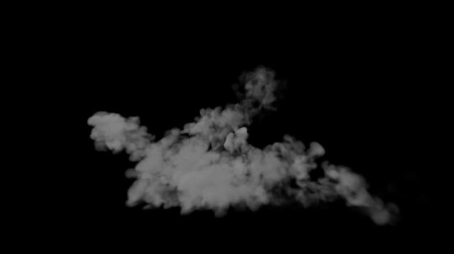 Animation of smoke overlay alpha channel, infinite loop, magic smoke blast, 4k pre rendered visual, cinematic cartoon FX, realistic aerial white smoke, fog steam cloud background