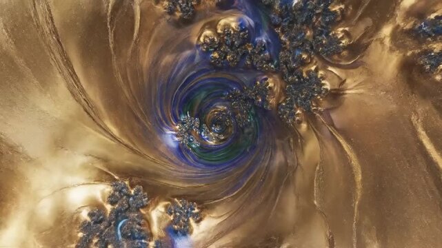 Abstract Fractal Swirls of Blue Purple and Gold Colors.