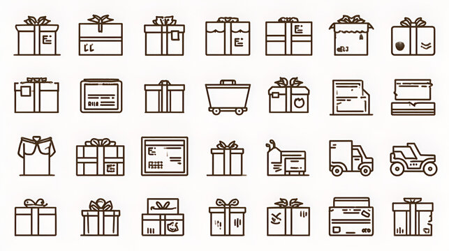 Set of 30 outline icons related to parcel. Linear icon collection. Editable stroke. Vector illustration Stock Vector