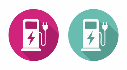 Electric vehicle charging station icons with plug and lightning bolt © Drawingbox