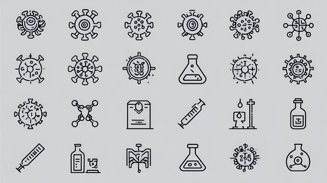 Set of 30 outline icons related to virus. Linear icon collection. Editable stroke. Vector illustration Stock Vector