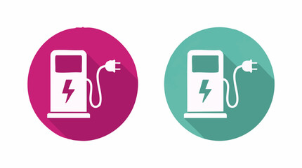 Electric Vehicle Charging Station Flat Design Icons with Long Shadow © Drawingbox