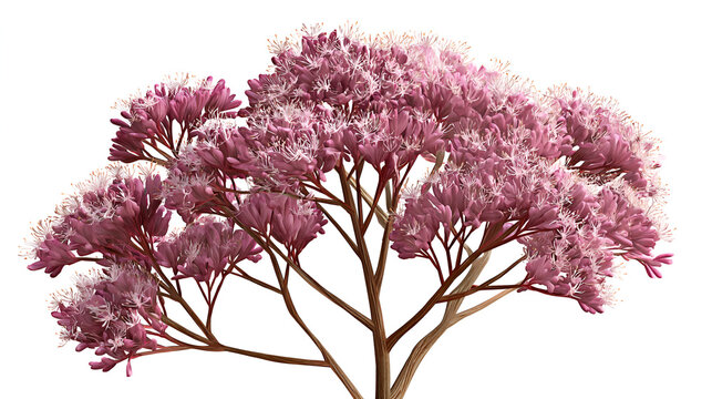 Set of Eupatorium purpureum (commonly known as purple Joe-Pye weed or sweetscented joe pye weed) flowering frontal isolated on a white background background perfectly cutout high resolution 