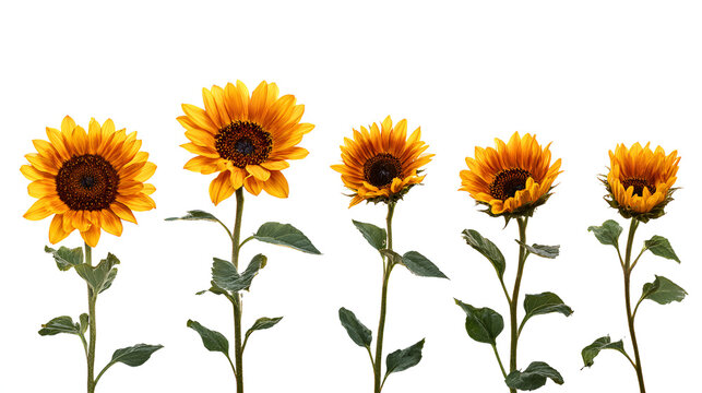 Set of Helianthus microcephalus (or small-headed sunflower) flowering frontal isolated on a white background background perfectly cutout high resolution Stock Illustration