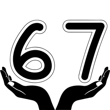 Number 67 With Hands Gesture Vector Illustration