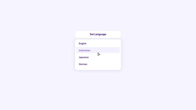 Software Interface Animation for Selecting Language Settings with Success Confirmation Message