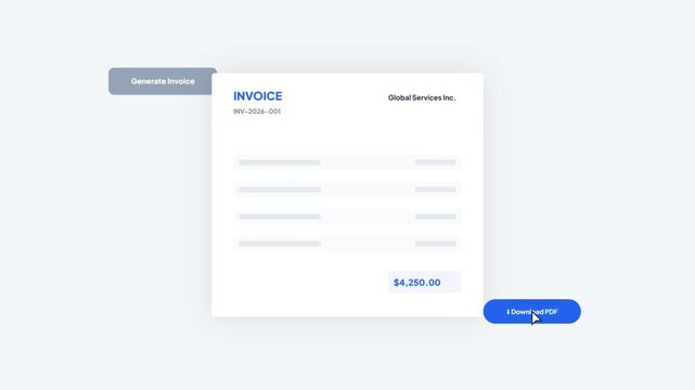 Corporate Billing System Animation for Generating Financial Invoices and PDF Document Export