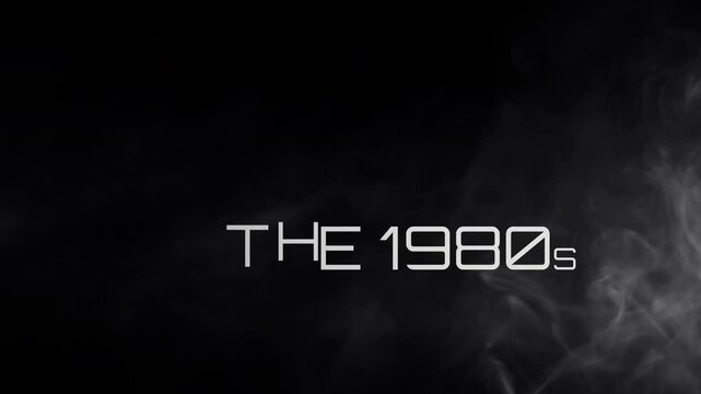 Cinematic history intro or opener for the 1980s decade with animated text titles, smooth transitions, and atmospheric smoke effects. Transparent BG with alpha channel, ideal for historical projects