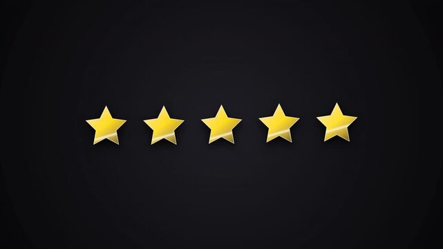Five Stars Premium Gold Rating Animation for Customer Review Feedback and Excellent Quality Evaluation on a Dark Background