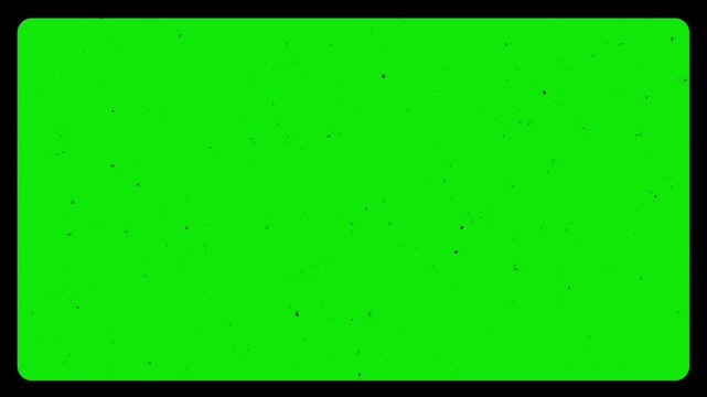 film damage green screen chroma key background with dust scratches and noise. Vintage analog distressed chromakey backdrop, for video compositing, visual effects and overlay editing.