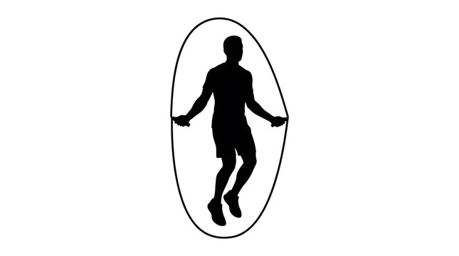 silhouette athlete jumping through hoop for fitness and success concept in minimalist style