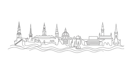 Fototapeta premium line drawing of city skyline with mosque towers