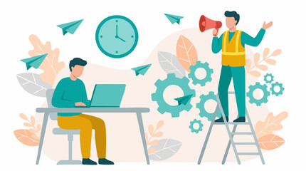 Fototapeta premium Business communication, teamwork, and process management illustration