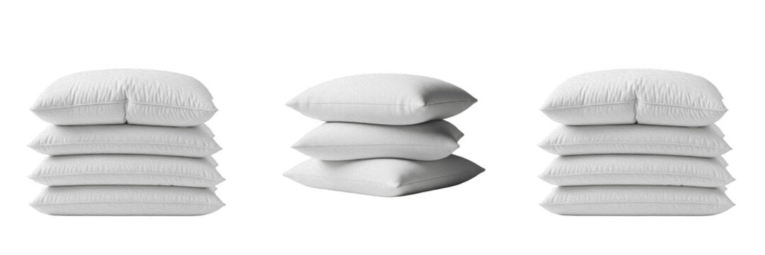Stack of Soft White Pillows Isolated PNG - Comfortable Bedding for Bedroom, Sleep, Relaxation, and Hotel Interior Design Mockups.