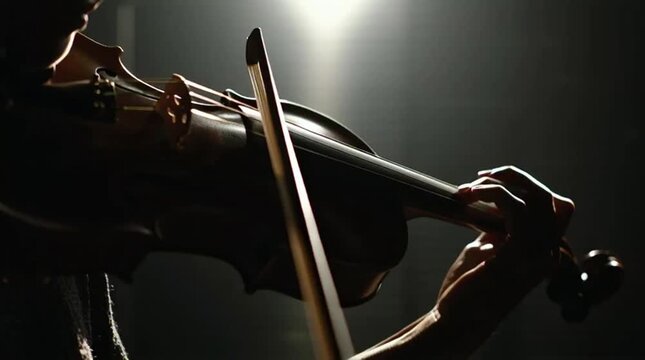 Cinematic Silhouette of a Person Playing Violin, Elegant Violinist Performance with Emotional Motion, Professional Musician with Bow and String Instrument, High Quality Video Footage