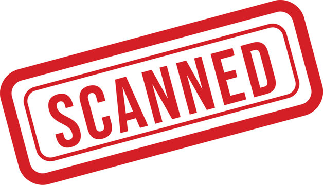 Red 'scanned' stamp on white background digital document verification