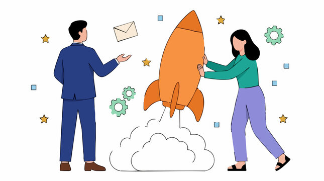 Business team launching rocket for startup project and innovation