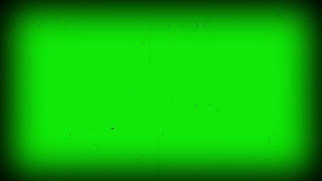 vignette film damage green screen chroma key background with moody darkened edges, authentic dust, scratches and rich grain. for cinematic compositing and atmospheric visual effects.
