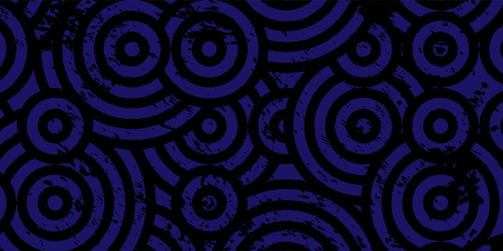 Energetic abstract background featuring deep purple and black concentric circle patterns with a heavy distressed woodblock texture.
