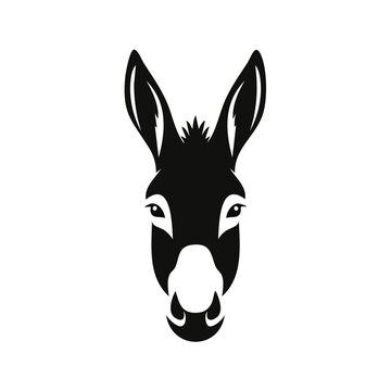 Stylized black and white donkey head portrait isolated on white background