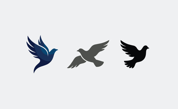 Stylized Bird Silhouettes in Flight with Blue Glowing Outlines on Light Gray Background
