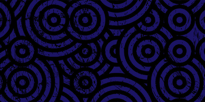 Energetic abstract background featuring deep purple and black concentric circle patterns with a heavy distressed woodblock texture. illustration eps10