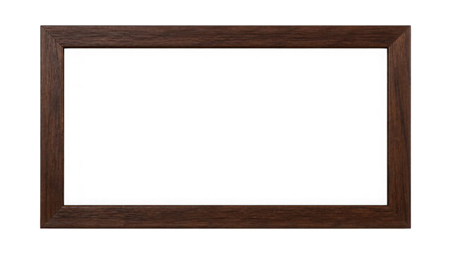 Empty rectangular dark wooden picture frame with a classic textured border isolated on transparent background