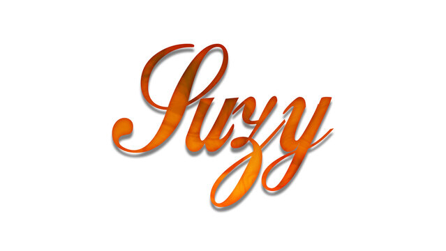 3D fire text effect of name Suzy on white background.
