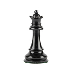 Fototapeta premium Single black polished ebony chess queen piece with intricate coronet on a white background, soft studio lighting, minimalist sophisticated product atmosphere