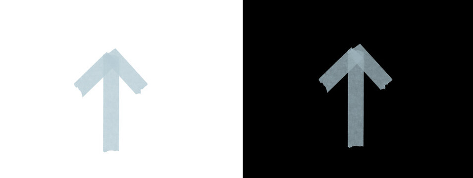 Glowing Light Blue Upward Arrow Tape Strip on White and Black Background
